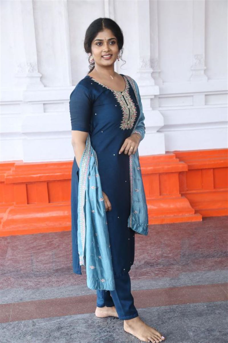 Telugu Actress Sunitha Marasiar in Blue Dress